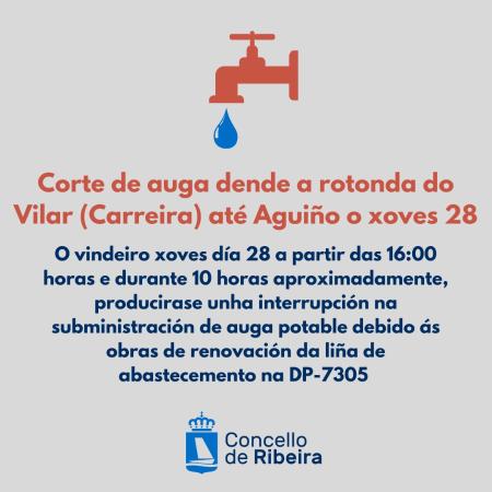 Imagen Corte de auga dende a rotonda do Vilar (Carreira) até Aguiño o xoves 28